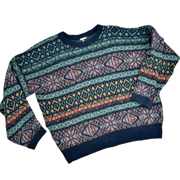 Vintage Grandpa Sweater Oversized Crewneck Pullover Geometric Stripe Cotton | XL - Picture 1 of 5